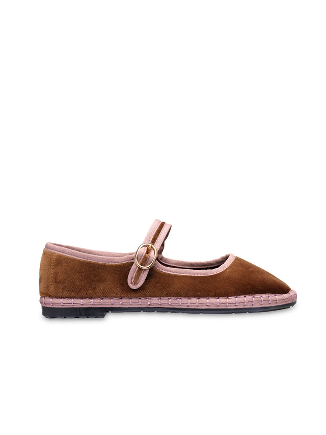 FLABELUS | BALTHASAR Velvet Pumps | Brown with Pink Trim