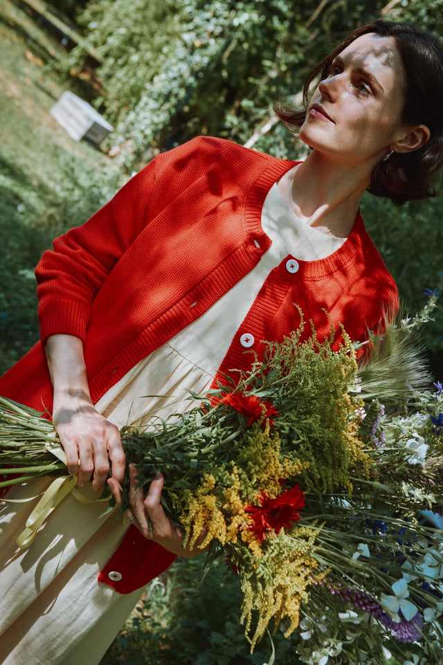 Poudre Organic | PETALE Cardigan | Rouge Coral